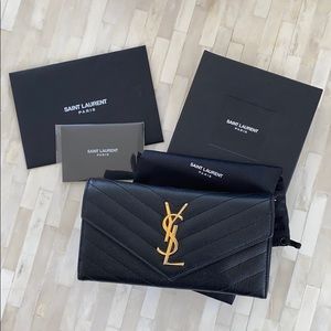 AUTH YSL Yves Saint Laurent Chevron Leather Wallet
